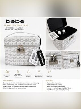 NWTs- Gorgeous Bebe Monogrammed Silver Cosmetic Bag : 2 Travel Bottles Inside 🩶